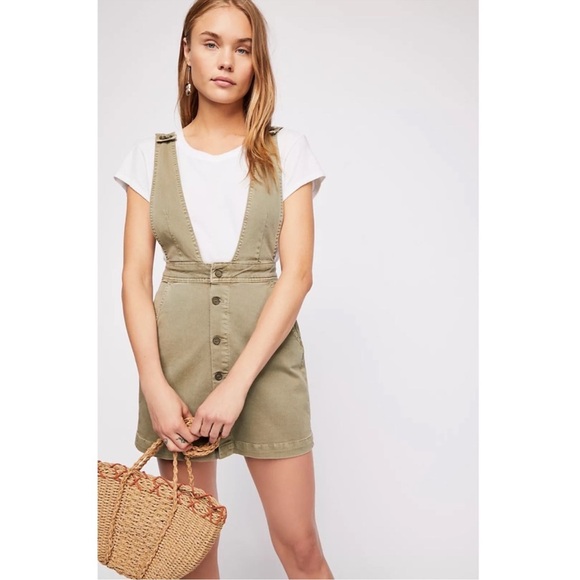 Free People Dresses & Skirts - Free People Mallory Jumper Olive Green Overall Dress Size 2